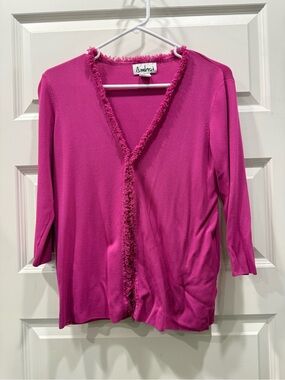 Ambra Hot Pink Fringe-Trim Cardigan